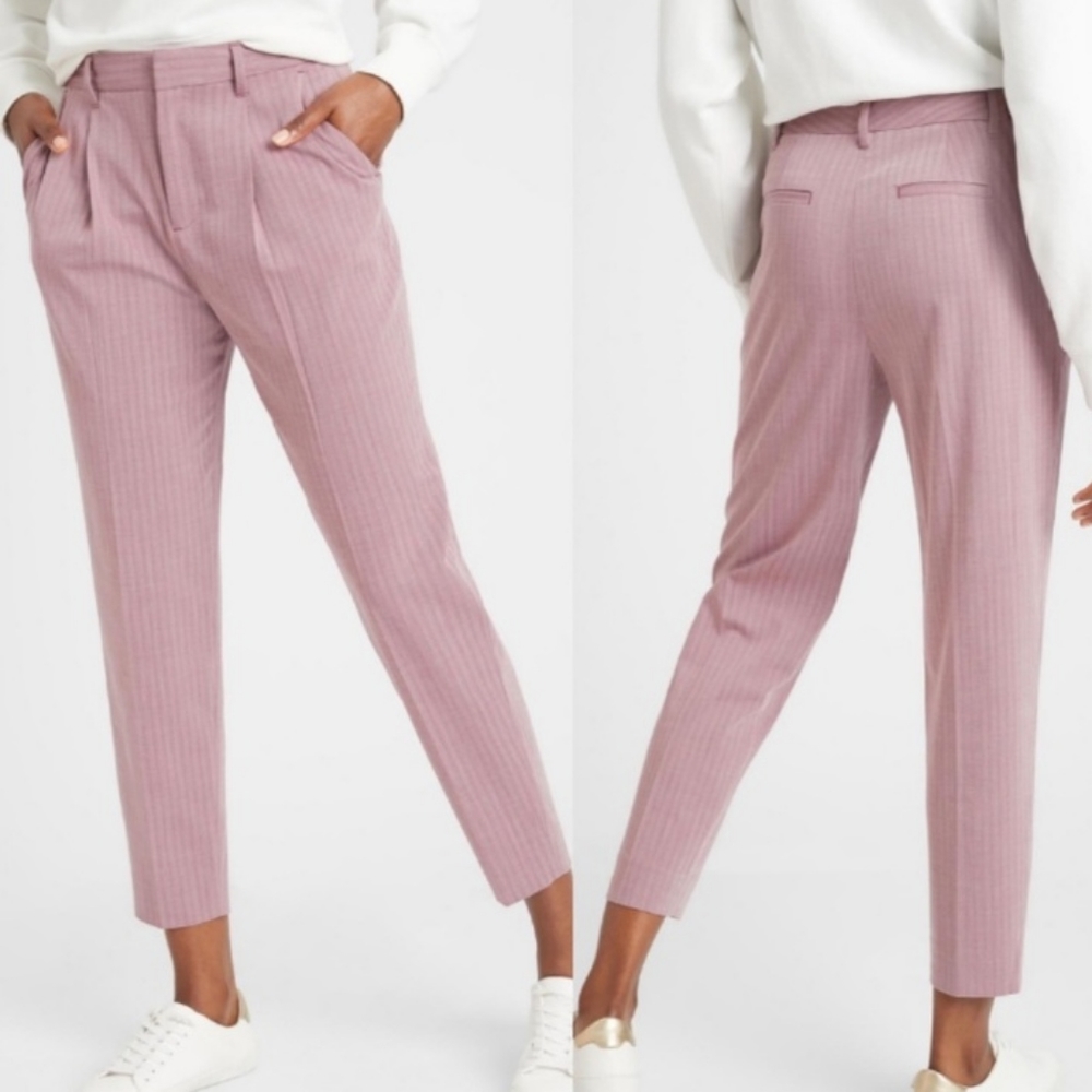Banana Republic High Rise Tapered Pants 12 trousers mauve pink stripe career